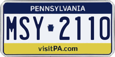 PA license plate MSY2110