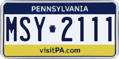 PA license plate MSY2111