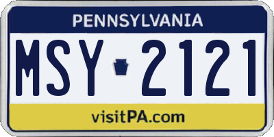 PA license plate MSY2121