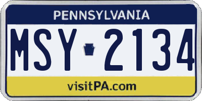 PA license plate MSY2134