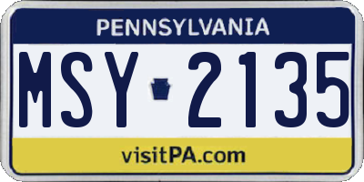PA license plate MSY2135