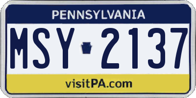 PA license plate MSY2137