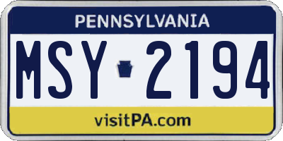 PA license plate MSY2194