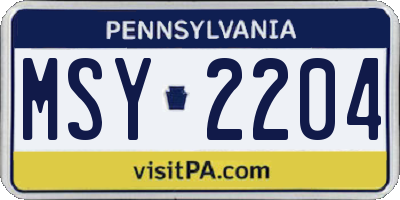 PA license plate MSY2204