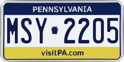 PA license plate MSY2205