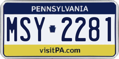 PA license plate MSY2281