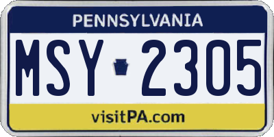 PA license plate MSY2305