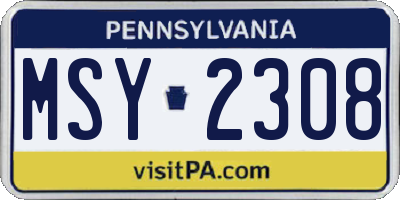 PA license plate MSY2308