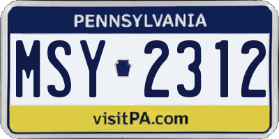 PA license plate MSY2312