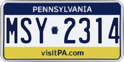 PA license plate MSY2314
