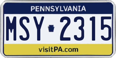 PA license plate MSY2315