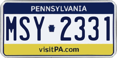 PA license plate MSY2331