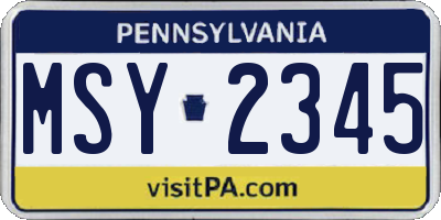 PA license plate MSY2345