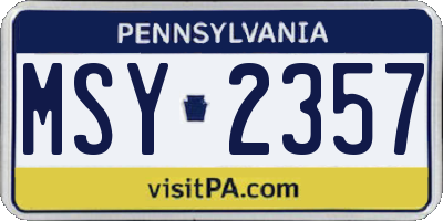 PA license plate MSY2357