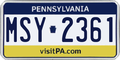 PA license plate MSY2361