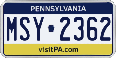 PA license plate MSY2362