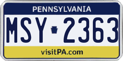 PA license plate MSY2363