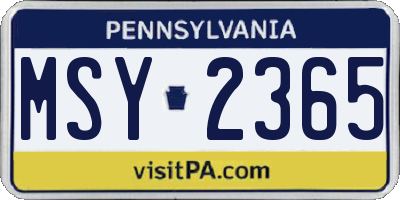 PA license plate MSY2365