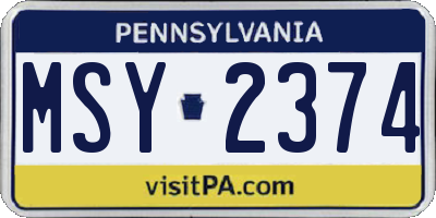PA license plate MSY2374