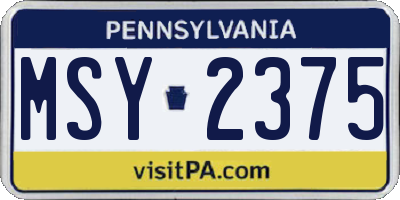 PA license plate MSY2375