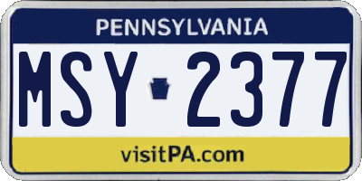 PA license plate MSY2377