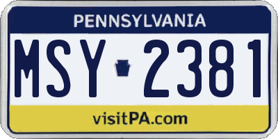 PA license plate MSY2381