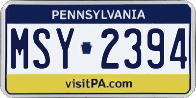 PA license plate MSY2394