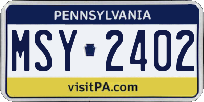 PA license plate MSY2402