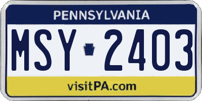 PA license plate MSY2403