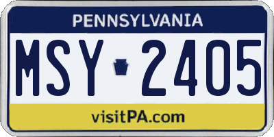 PA license plate MSY2405