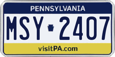 PA license plate MSY2407