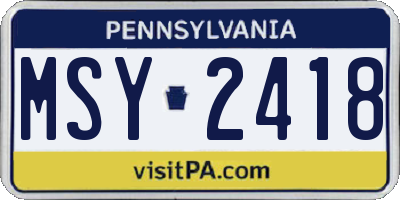 PA license plate MSY2418
