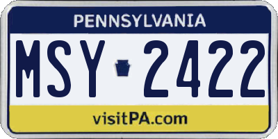 PA license plate MSY2422