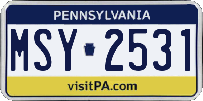 PA license plate MSY2531