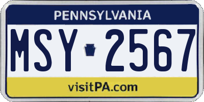 PA license plate MSY2567