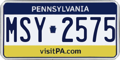 PA license plate MSY2575