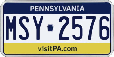 PA license plate MSY2576