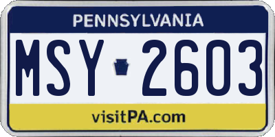 PA license plate MSY2603