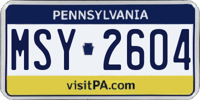PA license plate MSY2604