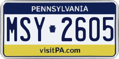 PA license plate MSY2605