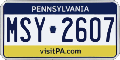 PA license plate MSY2607