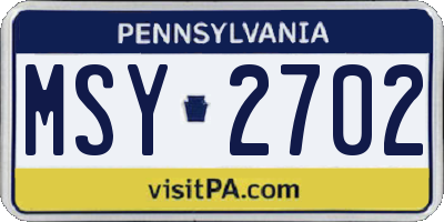 PA license plate MSY2702