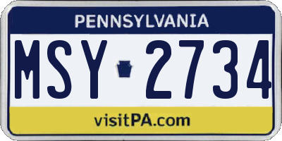 PA license plate MSY2734