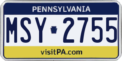 PA license plate MSY2755