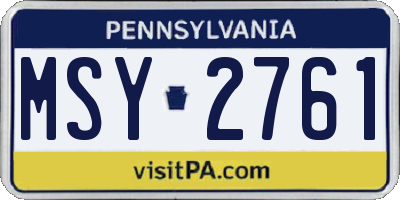 PA license plate MSY2761
