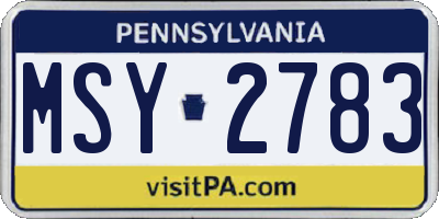 PA license plate MSY2783