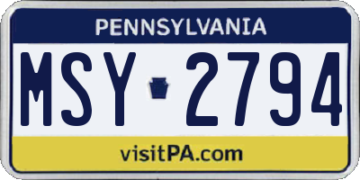 PA license plate MSY2794