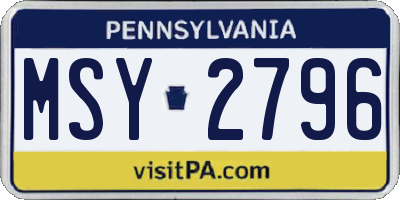 PA license plate MSY2796