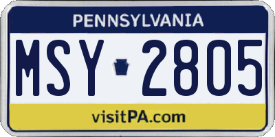 PA license plate MSY2805
