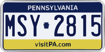 PA license plate MSY2815